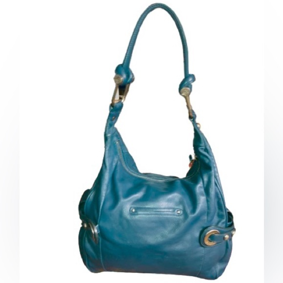 B Makowsky, turquoise leather satchel shoulder bag - Picture 1 of 8